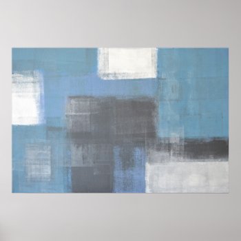 'reach Out' Grey And Blue Abstract Art Poster by T30Gallery at Zazzle