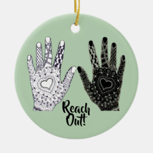Reach Out! Hand Drawn Heart Hands Ceramic Ornament