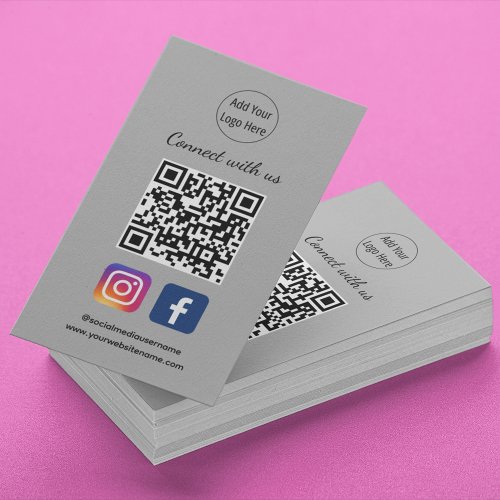 Reach out to us Facebook Instagram Grey QR Code Business Card