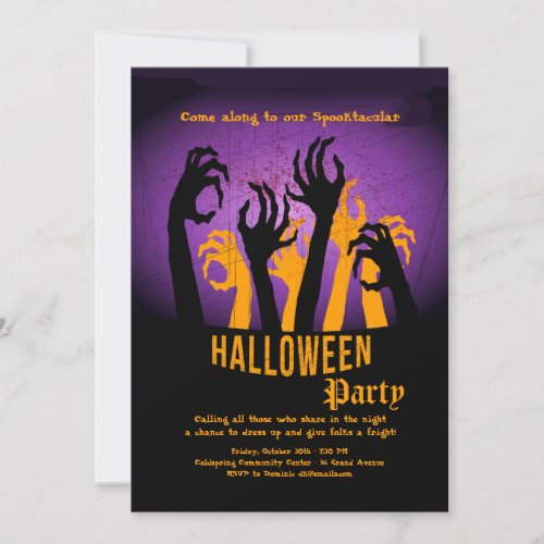 Reaching Hands Halloween Party Invitation