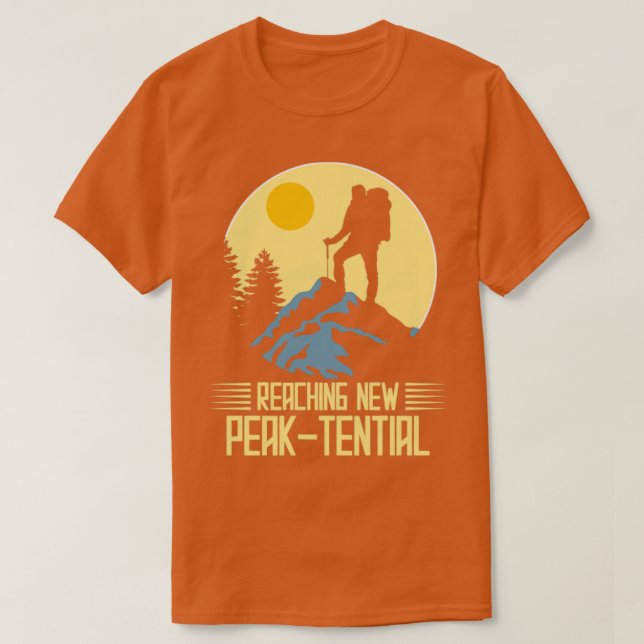 Reaching new peaktential Rock Mountain Climbing T-Shirt (Design Front)