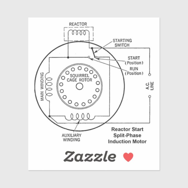 Reactor Start Split-Phase Induction Motor Diagram  Sticker (Sheet)