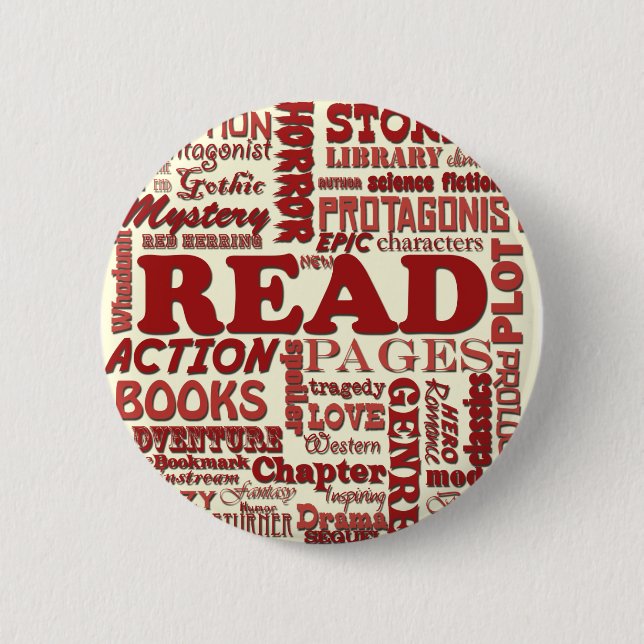 Read all about it red! pinback button (Front)