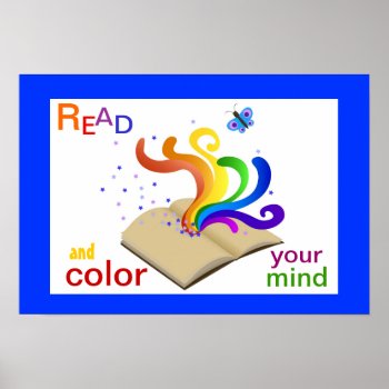 Read And Color Your Mind Literacy Poster by schoolpsychdesigns at Zazzle