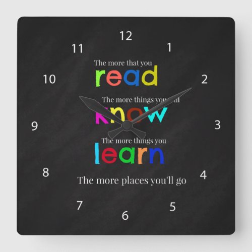 Read and learn square wall clock