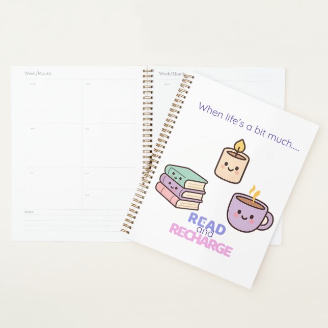 Read And Recharge Planner Kawaii Book Lover Gift  (Display)