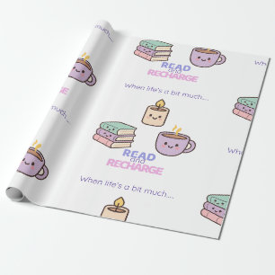 Read And Recharge Wrapping Paper Kawaii Book Lover