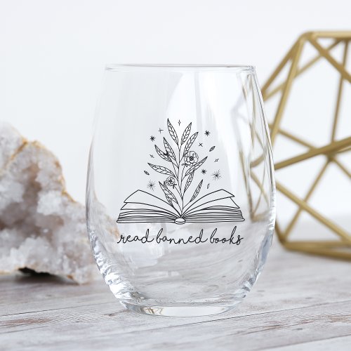 Read Banned Books Blooming Floral Book Stemless Wine Glass