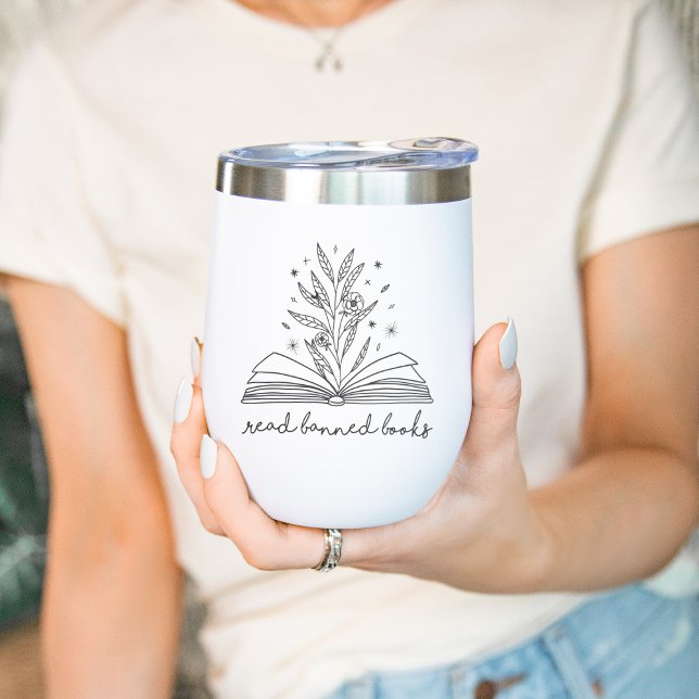 Read Banned Books Blooming Floral Book Thermal Wine Tumbler (Creator Uploaded)