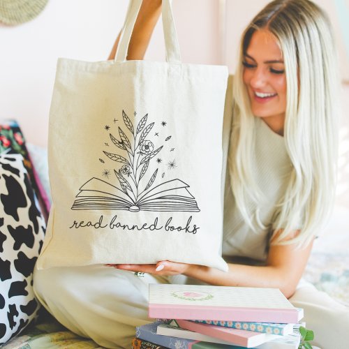 Read Banned Books Blooming Floral Book Tote Bag