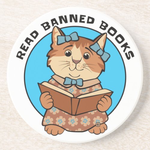 Read Banned Books Cute Kitten Beverage Coaster