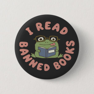 Read Banned Books Funny Frog Reading Button