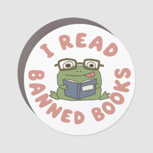 Read Banned Books Funny Frog Reading Car Magnet
