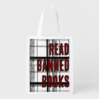 Read Banned Books Hand Drawn Plaid Grocery Bag