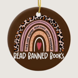 Read Banned Books Leopard Rainbow For Book Lovers Ceramic Ornament