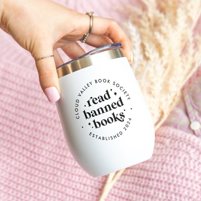 Read Banned Books Retro Lettering Personalized Thermal Wine Tumbler (Creator Uploaded)