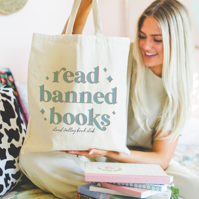 Read Banned Books Retro Lettering Personalized Tote Bag (Creator Uploaded)
