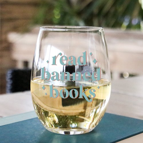 Read Banned Books Retro Lettering Stemless Wine Glass