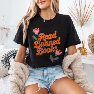 Read Banned Books Retro Minimalist Floral Bookworm T-Shirt