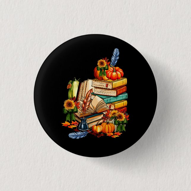 Read Book Reading Library Lover Reader Pumpkin Tha Button (Front)