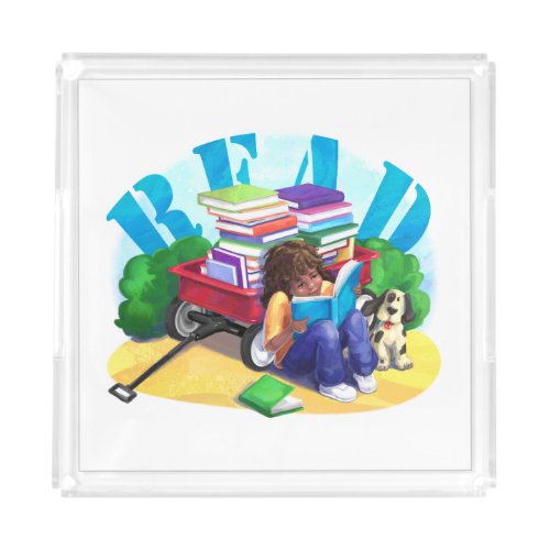 READ Book Wagon Art Acrylic Tray