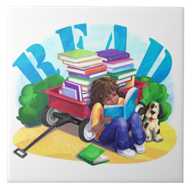 READ Book Wagon Art Ceramic Tile (Front)