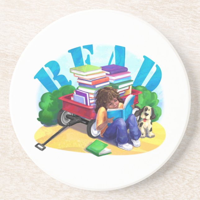 READ Book Wagon Art Drink Coaster (Front)