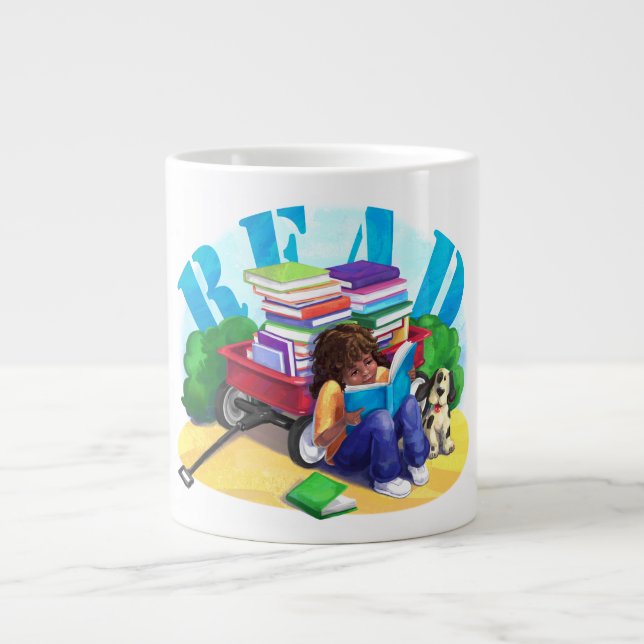 READ Book Wagon Art Giant Coffee Mug (Front)