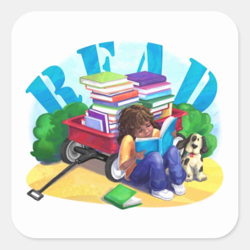 READ Book Wagon Art Square Sticker