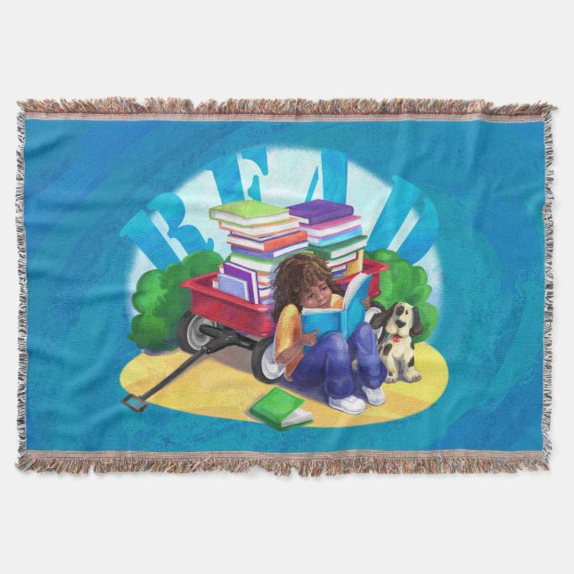 READ Book Wagon Art Throw Blanket (Front)