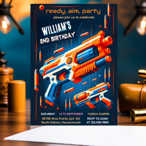read boy Cool Nerf Wars Party Top Gun 5th Birthday Invitation
