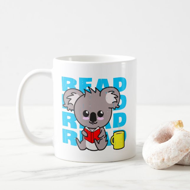 Read: Cute Koala Reading Book & Coffee Mug (With Donut)