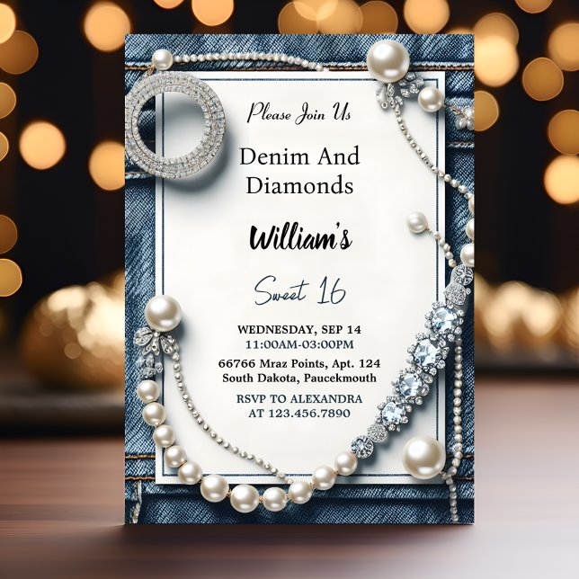 Read Elegant Gem Bling Denim And Diamonds Sweet 16 Invitation (Creator Uploaded)