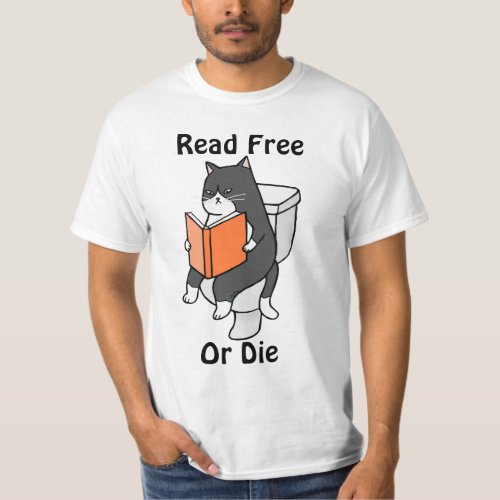 Read Free Or Die Funny Cat on Toilet Book Lover T_Shirt