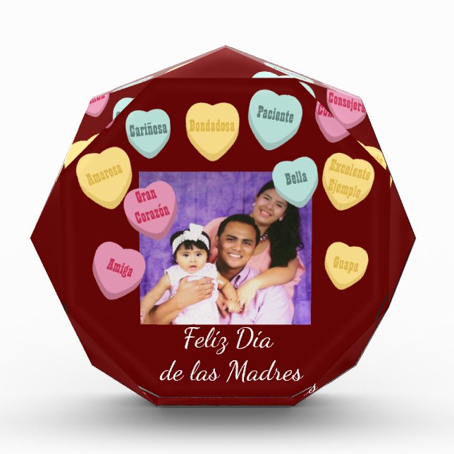 Read Hearts Photo Message | Spanish Mothers Day Acrylic Award (Front)