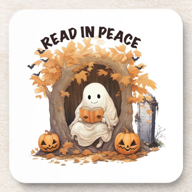 Read in Peace Boo Ghost Beverage Coaster (Front)