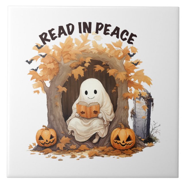 Read in Peace Boo Ghost Ceramic Tile (Front)