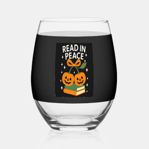 Read in Peace Funny Halloween Book Stemless Wine Glass