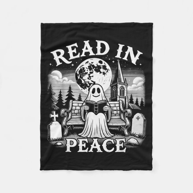 Read In Peace Ghost Reading Books Funny Halloween  Fleece Blanket (Front)