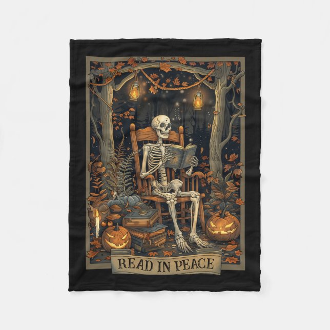 Read In Peace Skeleton Halloween Read Banned Books Fleece Blanket (Front)