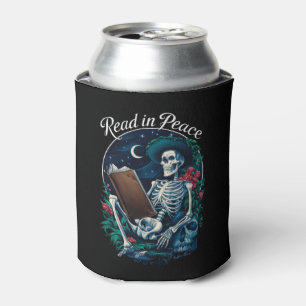 Read in Peace Skeleton Reading Book Lover Bookish  Can Cooler