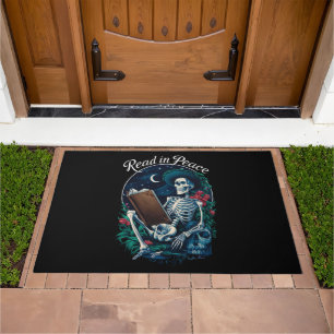 Read in Peace Skeleton Reading Book Lover Bookish  Doormat