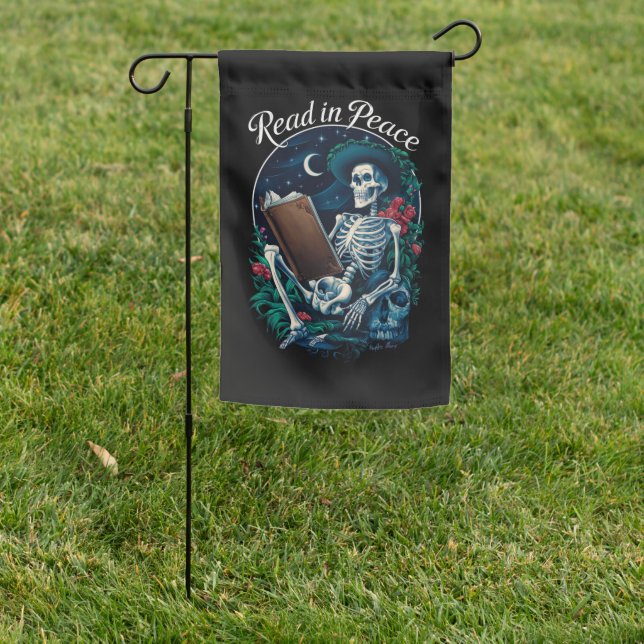 Read in Peace Skeleton Reading Book Lover Bookish  Garden Flag (In SItu)
