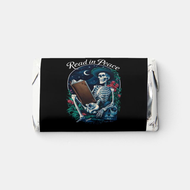 Read in Peace Skeleton Reading Book Lover Bookish  Hershey's Miniatures (Front)