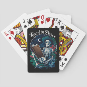 Read in Peace Skeleton Reading Book Lover Bookish Poker Cards