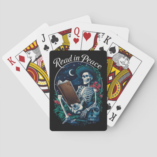 Read in Peace Skeleton Reading Book Lover Bookish  Poker Cards (Back)