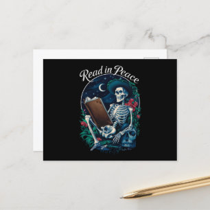 Read in Peace Skeleton Reading Book Lover Bookish Postcard
