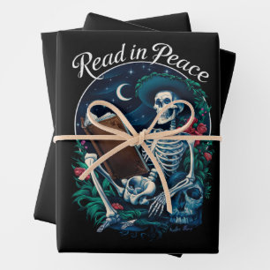 Read in Peace Skeleton Reading Book Lover Bookish  Wrapping Paper Sheets