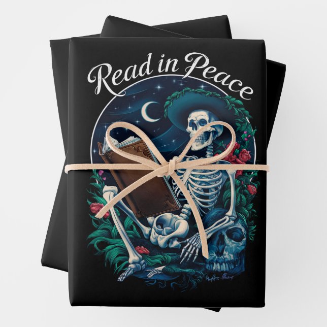 Read in Peace Skeleton Reading Book Lover Bookish  Wrapping Paper Sheets (In situ)