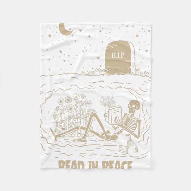 Read In Peace Skeleton Reading Books Funny Hallowe Fleece Blanket (Front)